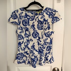 Gianni Bini Blue and White Floral Blouse